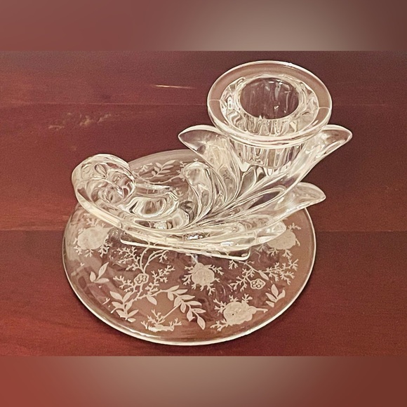 Absolutely Adorable Fostoria Baroque Crystal Candlestick Pair Etched Base 3.75” - Picture 11 of 12